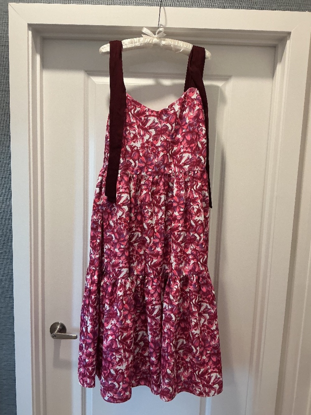 Abbey Glass Burgundy & Pink Floral Tiered Sundress